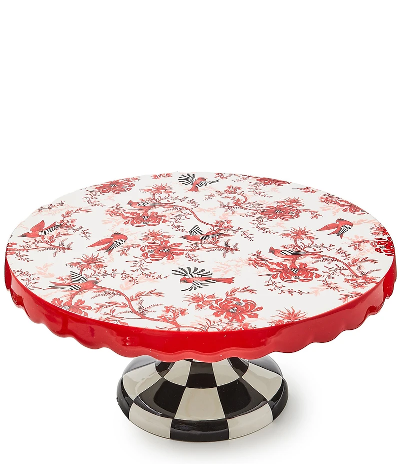 MacKenzie-Childs Holiday Collection Cardinal Toile Large Pedestal Platter