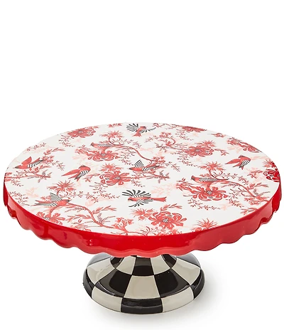 MacKenzie-Childs Holiday Collection Cardinal Toile Large Pedestal Platter