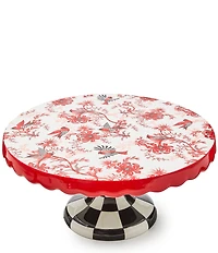 MacKenzie-Childs Holiday Collection Cardinal Toile Large Pedestal Platter