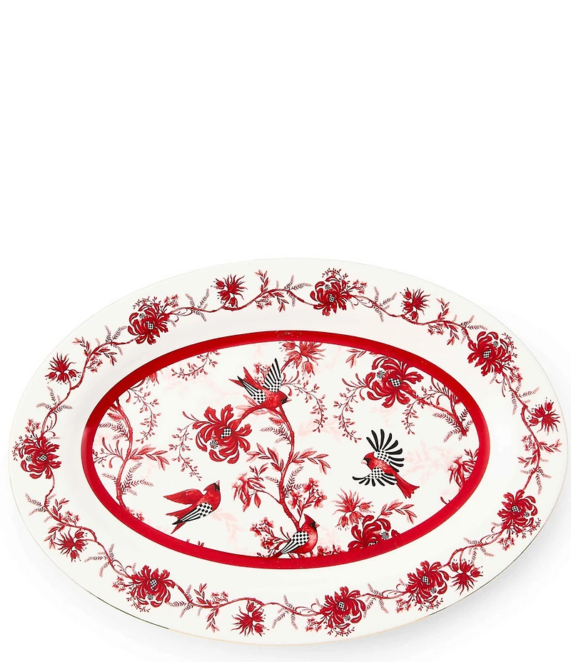 MacKenzie-Childs Holiday Collection Cardinal Toile Oval Platter
