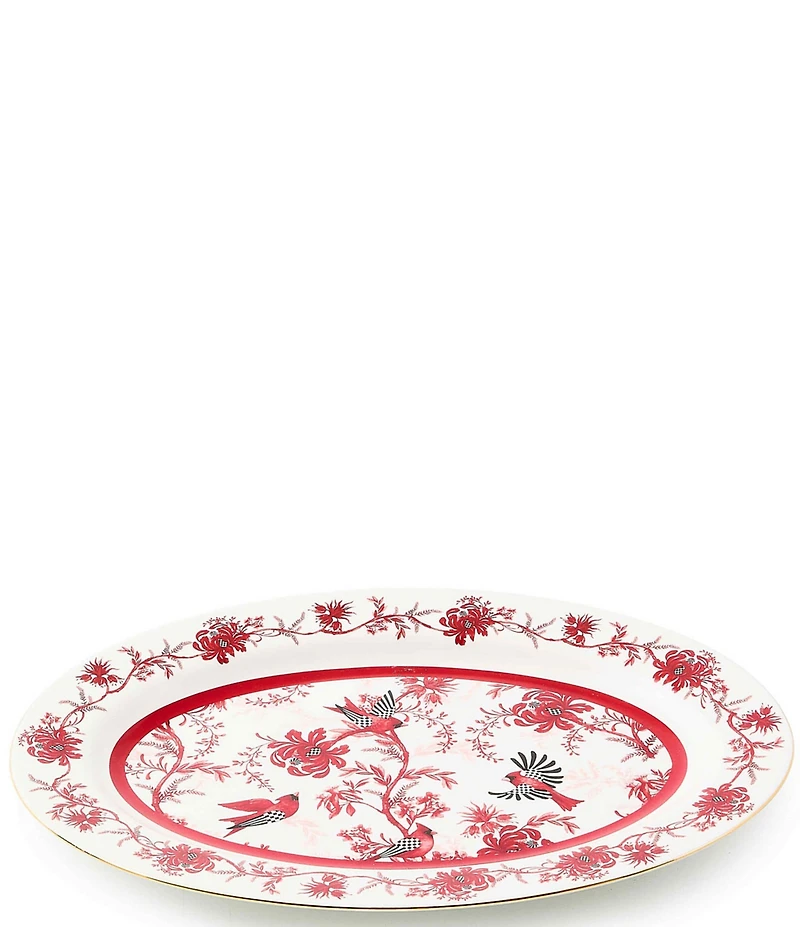 MacKenzie-Childs Holiday Collection Cardinal Toile Oval Platter