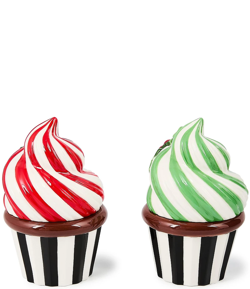 MacKenzie-Childs Holiday Collection Check It Out Ceramic Cupcake Boxes, Set of 2