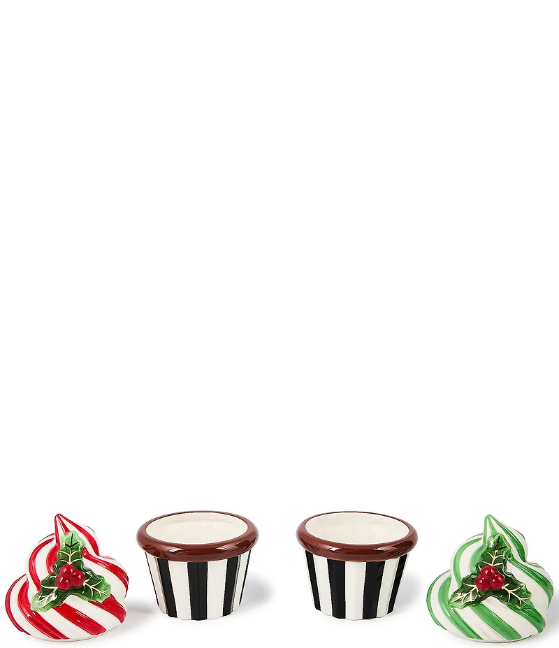 MacKenzie-Childs Holiday Collection Check It Out Ceramic Cupcake Boxes, Set of 2