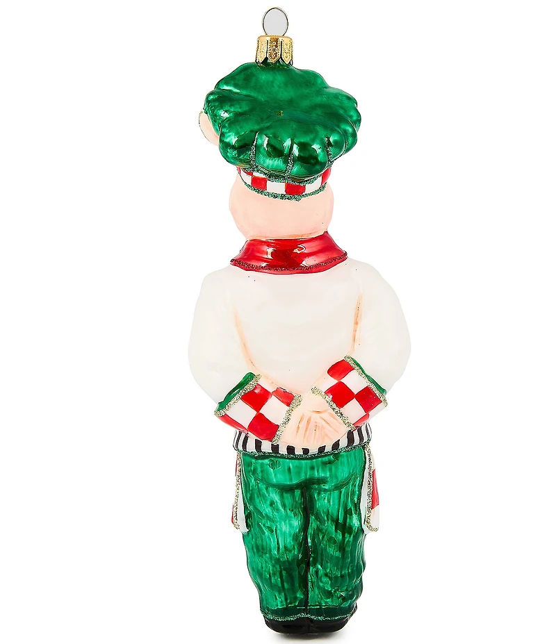 MacKenzie-Childs Holiday Collection Check It Out Chef Pig Glass Ornament