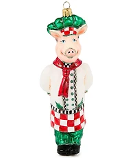 MacKenzie-Childs Holiday Collection Check It Out Chef Pig Glass Ornament