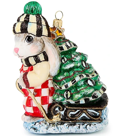 MacKenzie-Childs Holiday Collection Check It Out Christmas Hare Glass Ornament