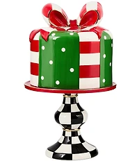 MacKenzie-Childs Holiday Collection Check It Out Gift Lidded Cake Stand, Set of 2