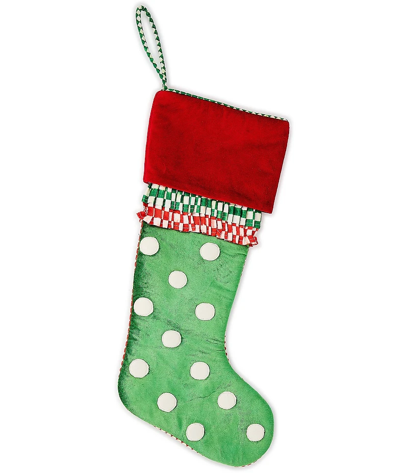MacKenzie-Childs Holiday Collection Check It Out Polka Dot Stocking