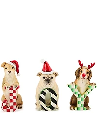 MacKenzie-Childs Holiday Collection Check It Out JOY Dog Figurines, Set of 3
