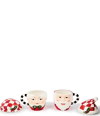 MacKenzie-Childs Holiday Collection Check It Out Mr. & Mrs. Claus Lidded Mugs, Set of 2