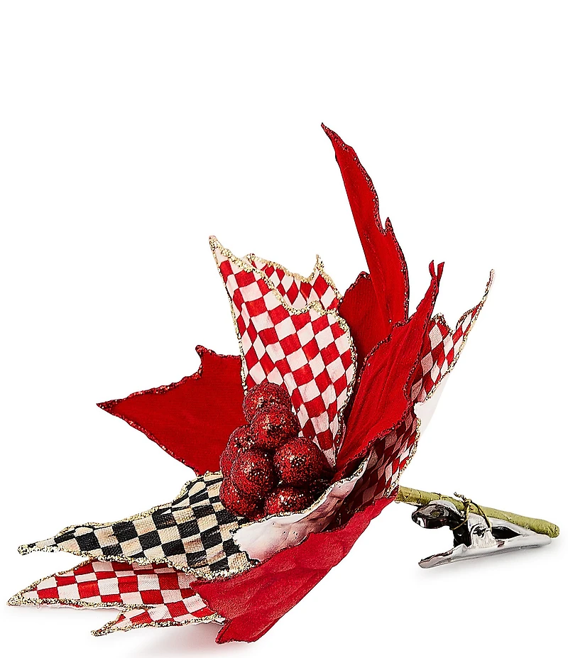 MacKenzie-Childs Holiday Collection Check It Out Red Poinsettia Clip
