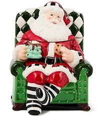 MacKenzie-Childs Holiday Collection Check It Out Santa in Chair Cookie Jar