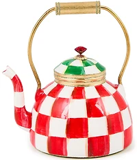 MacKenzie-Childs Holiday Collection Check It Out Tea Kettle Glass Ornament