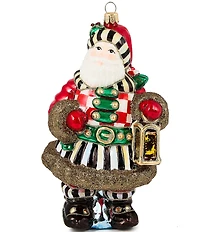 MacKenzie-Childs Holiday Collection Check It Out Town Crier Santa Glass Ornament