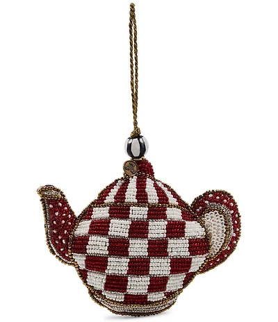 MacKenzie-Childs Holiday Collection Check Teapot Beaded Ornament