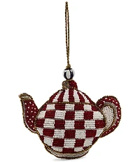 MacKenzie-Childs Holiday Collection Check Teapot Beaded Ornament