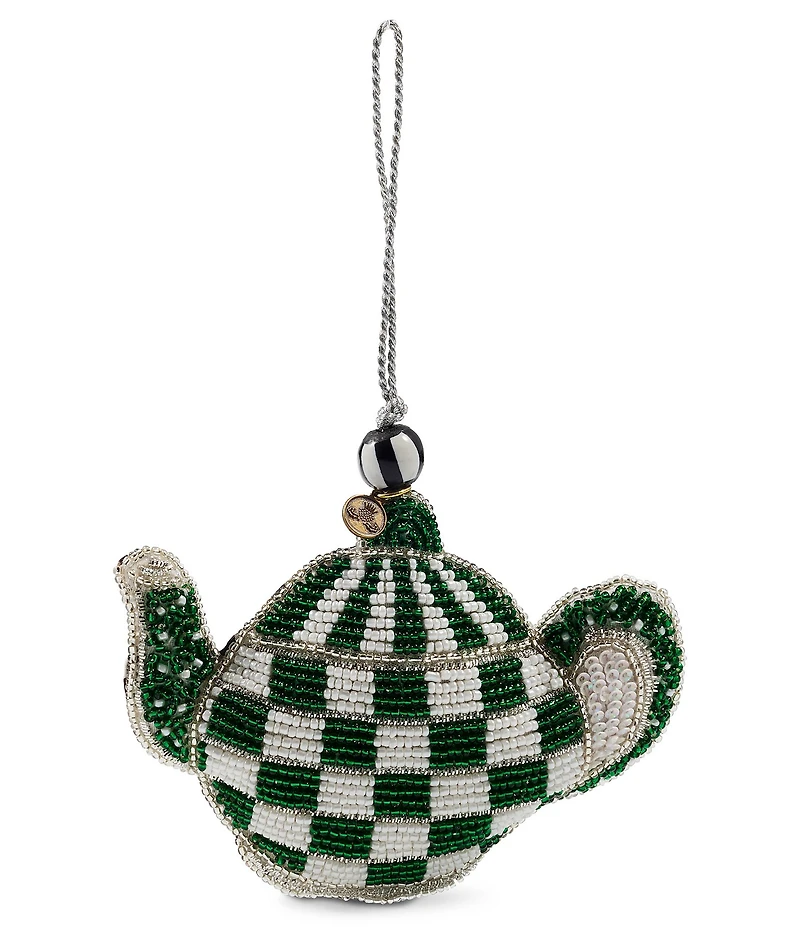 MacKenzie-Childs Holiday Collection Check Teapot Beaded Ornament