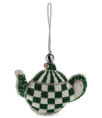 MacKenzie-Childs Holiday Collection Check Teapot Beaded Ornament