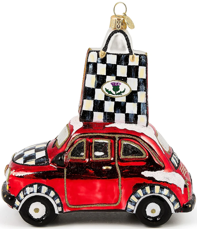 MacKenzie-Childs Holiday Collection Christmas Shopping Car Glass Ornament