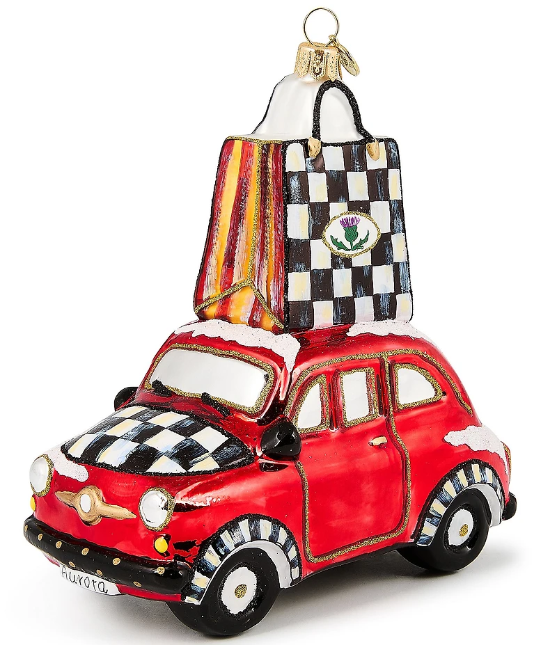 MacKenzie-Childs Holiday Collection Christmas Shopping Car Glass Ornament