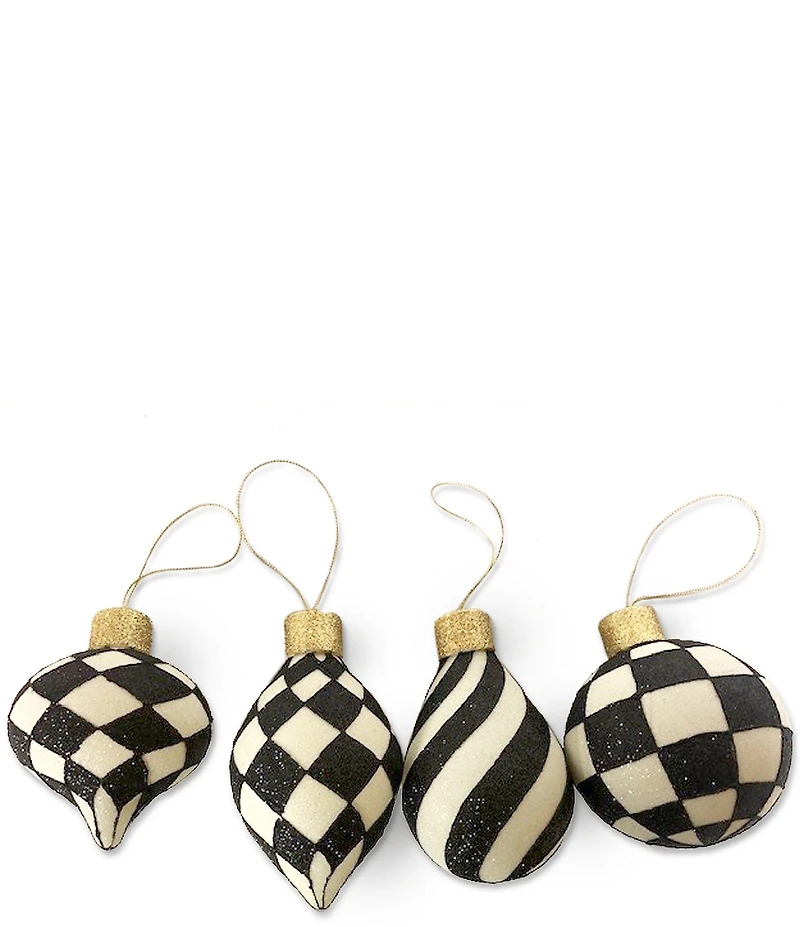 MacKenzie-Childs Holiday Collection Classic Courtly Glass Ornaments, Set of 4