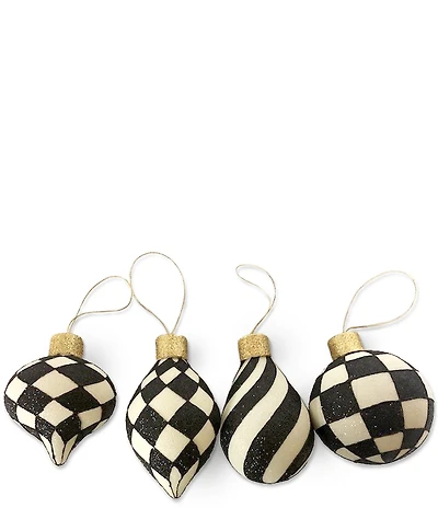 MacKenzie-Childs Holiday Collection Classic Courtly Glass Ornaments, Set of 4