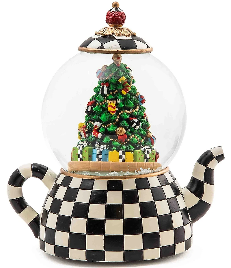 MacKenzie-Childs Holiday Collection Courtly Check® Tea Kettle Musical Snow Globe
