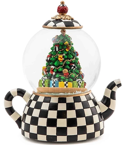 MacKenzie-Childs Holiday Collection Courtly Check® Tea Kettle Musical Snow Globe
