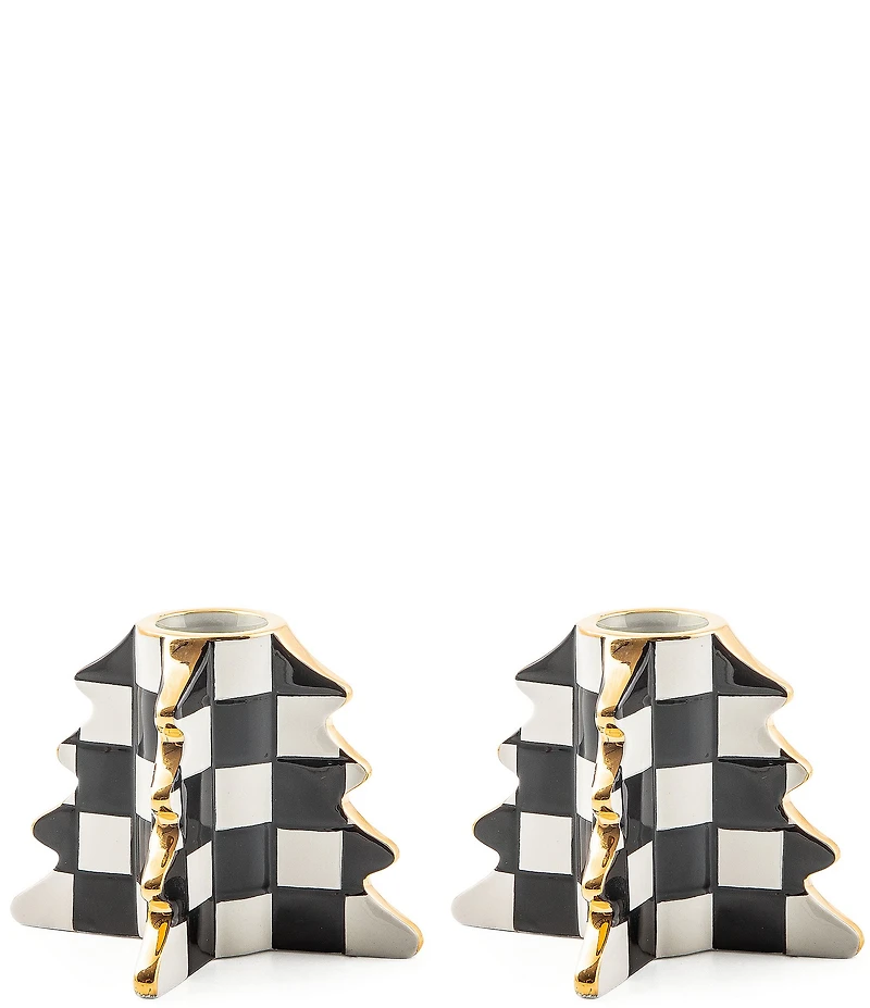 MacKenzie-Childs Holiday Collection Courtly Check® Tree Shaped Candle Holders, Set of 2