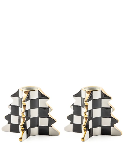 MacKenzie-Childs Holiday Collection Courtly Check® Tree Shaped Candle Holders, Set of 2