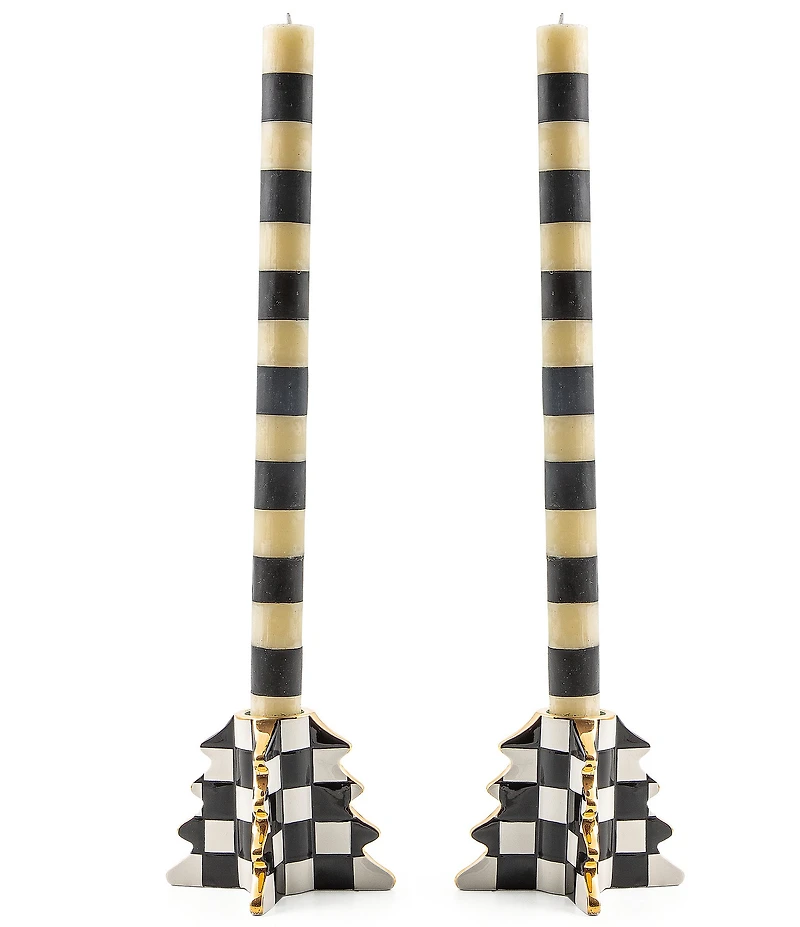 MacKenzie-Childs Holiday Collection Courtly Check® Tree Shaped Candle Holders, Set of 2