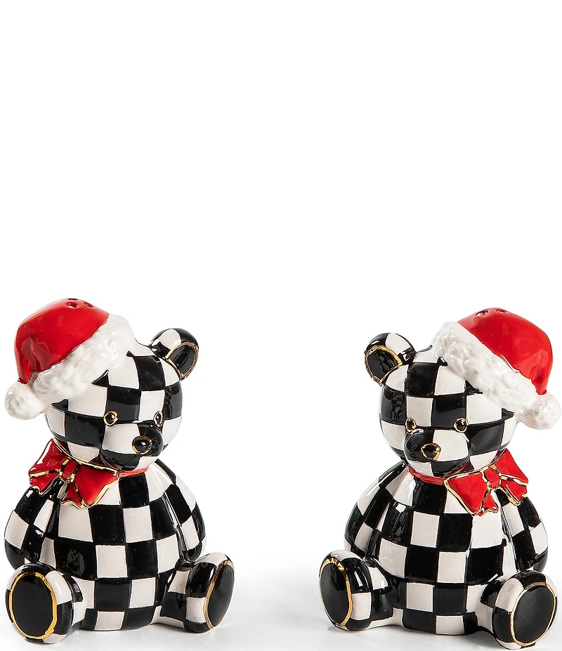 MacKenzie-Childs Holiday Collection Courtly Santa Bear Salt & Pepper Shaker Set