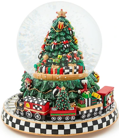MacKenzie-Childs Holiday Collection Cozy Christmas Tree & Train Musical Snow Globe