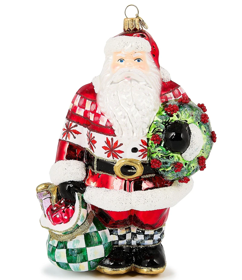 MacKenzie-Childs Holiday Collection Cozy Sweater Santa Glass Ornament