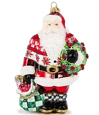 MacKenzie-Childs Holiday Collection Cozy Sweater Santa Glass Ornament