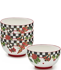 MacKenzie-Childs Holiday Collection Deck The Halls Breakfast Bowls, Set of 4