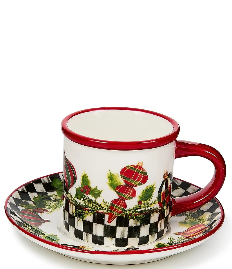 MacKenzie-Childs Holiday Collection Deck the Halls Espresso Cup & Saucer Set