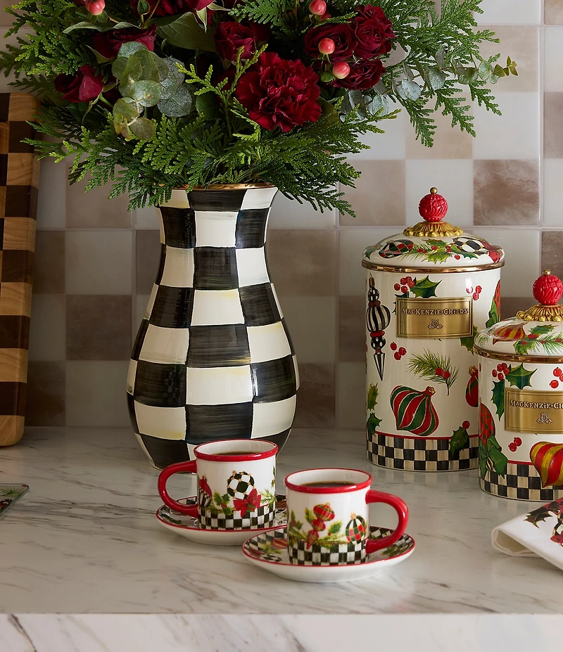 MacKenzie-Childs Holiday Collection Deck the Halls Espresso Cup & Saucer Set