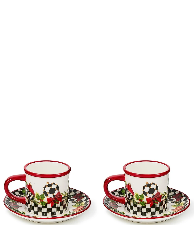 MacKenzie-Childs Holiday Collection Deck the Halls Espresso Cup & Saucer Set