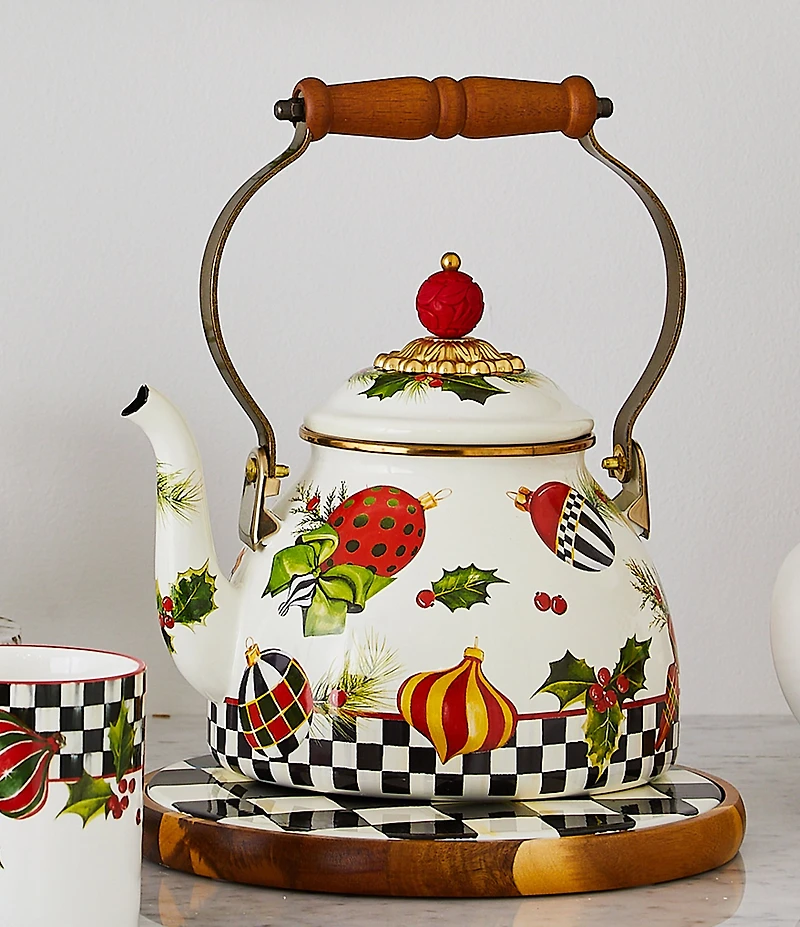 MacKenzie-Childs Holiday Collection Deck the Halls Tea Kettle, 2 Qt.