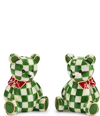 MacKenzie-Childs Holiday Collection Emerald Check Bear Salt and Pepper Shaker Set