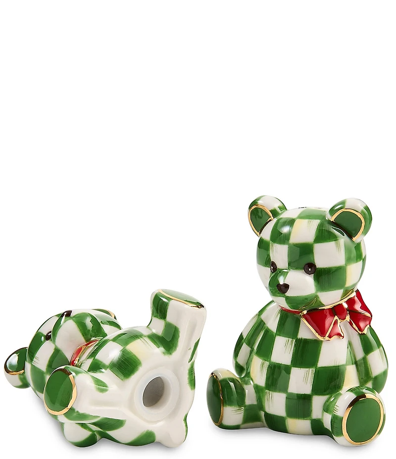 MacKenzie-Childs Holiday Collection Emerald Check Bear Salt and Pepper Shaker Set