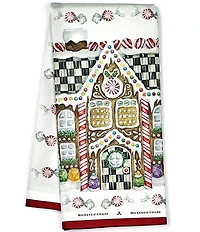 MacKenzie-Childs Holiday Collection Gingerbread House Illustrated Scene Dish Towel