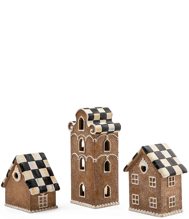 MacKenzie-Childs Holiday Collection Gingerbread Illuminated Mini Houses, Set of 3