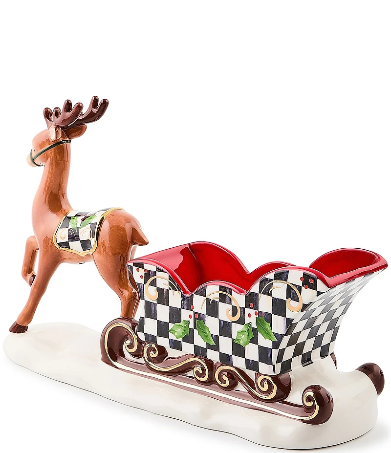 MacKenzie-Childs Holiday Collection Holly Deer Sleigh Ceramic Candy Festive Dish
