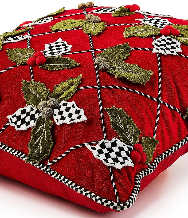MacKenzie-Childs Holiday Collection Holly Lattice Throw Square Pillow
