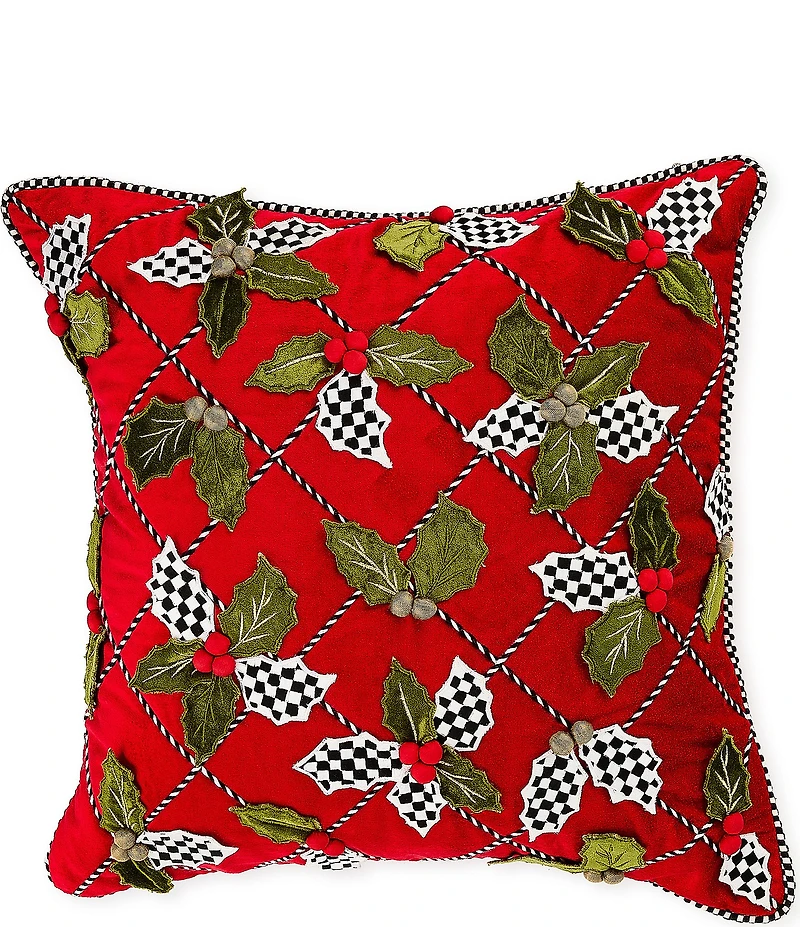 MacKenzie-Childs Holiday Collection Holly Lattice Throw Square Pillow