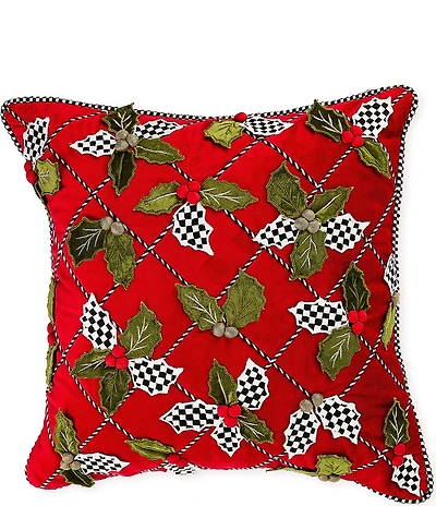 MacKenzie-Childs Holiday Collection Holly Lattice Throw Square Pillow