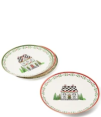 MacKenzie-Childs Holiday Collection Holly Village Ceramic Dessert Plates, Set of 4