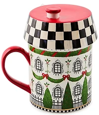 MacKenzie-Childs Holiday Collection Holly Village Ceramic Lidded Mug